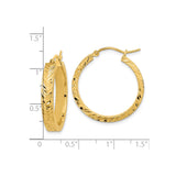 14k Yellow Gold Hoop Earrings, Polished Chevron Pattern, Textured Finish, Sleek Modern Style