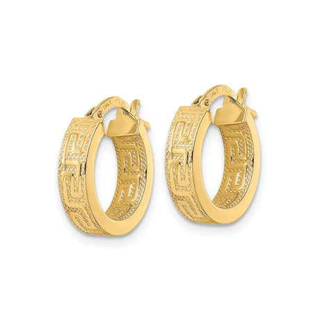 14k Yellow Gold Hoop Earrings with Greek Key Design Inspired by Ancient Greece