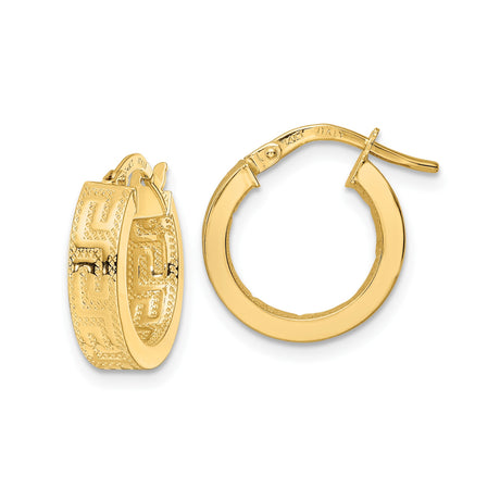 14k Yellow Gold Hoop Earrings with Greek Key Design Inspired by Ancient Greece