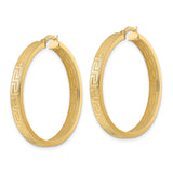 14k Yellow Gold Hoop Earrings with Greek Key and Infinity Symbol Design