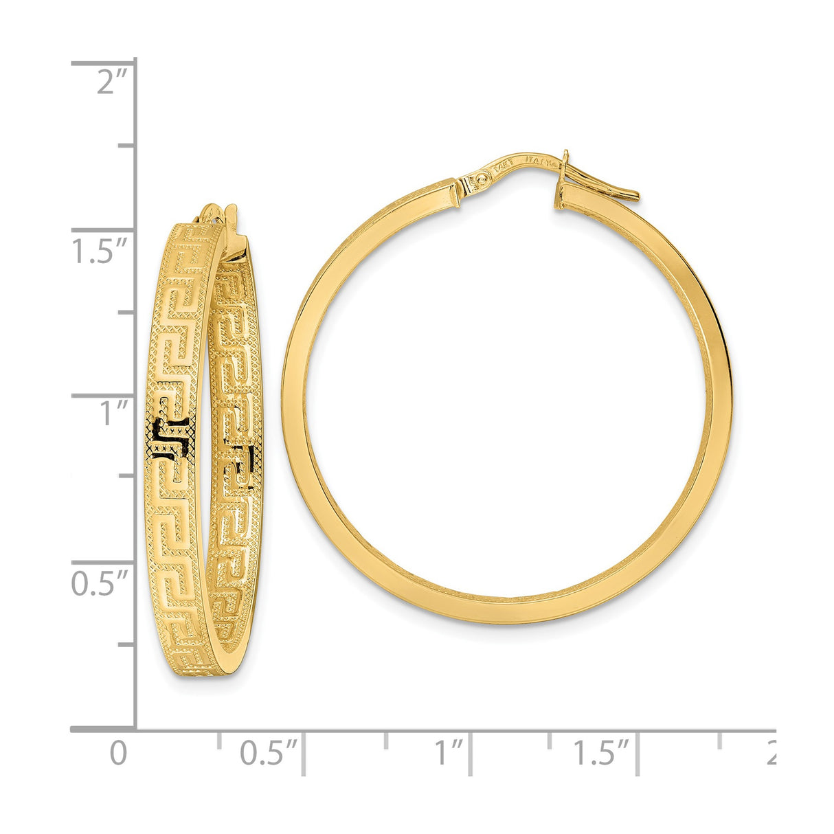 14k Yellow Gold Hoop Earrings with Greek Key and Infinity Symbol Design