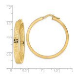 14k Yellow Gold Hoop Earrings with Greek Key and Infinity Symbol Design