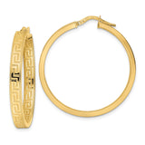 14k Yellow Gold Hoop Earrings with Greek Key and Infinity Symbol Design