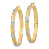 14k Yellow Gold Hoop Earrings with Diamond-Cut Marquise Accents, Two-Tone Textured Design