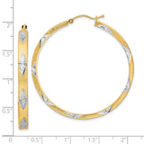 14k Yellow Gold Hoop Earrings with Diamond-Cut Marquise Accents, Two-Tone Textured Design