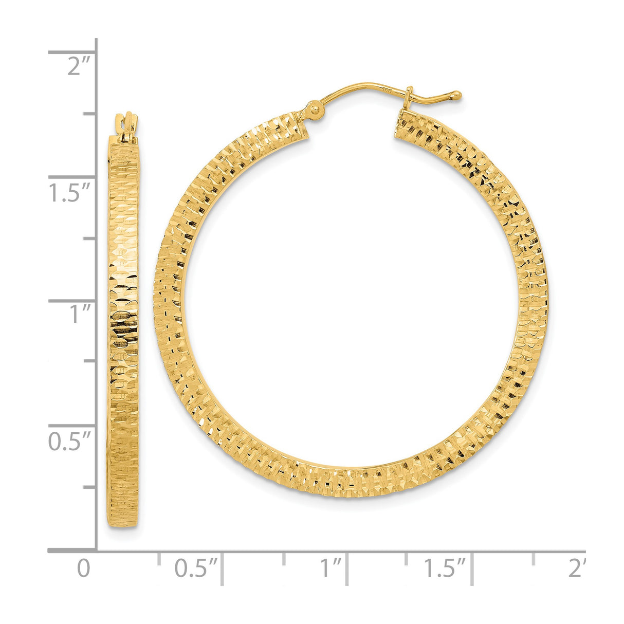 14k Yellow Gold Hoop Earrings, Textured Diamond Cut Wide Hoops, Classic Bold Design for Women