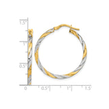 14k Yellow and White Gold Twisted Hoop Earrings, Italian Braided Design for Women