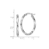 14k White Gold Twisted Hoop Earrings with Diamond-Cut Texture and High-Polish Finish
