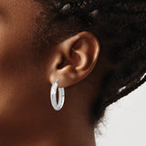 14k White Gold Hoop Earrings with Twisted Diamond-Cut Oval Design and Latch-Back Closure