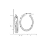 14k White Gold Hoop Earrings with Twisted Diamond-Cut Oval Design and Latch-Back Closure