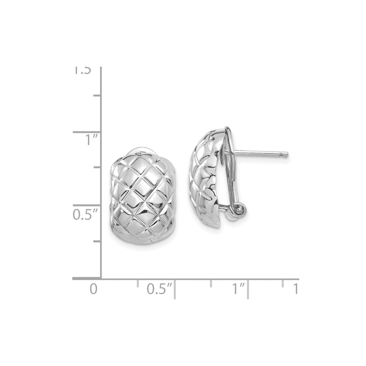 14k White Gold Half Hoop Earrings with Quilted Design and Omega Back Closure