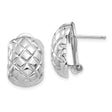 14k White Gold Half Hoop Earrings with Quilted Design and Omega Back Closure