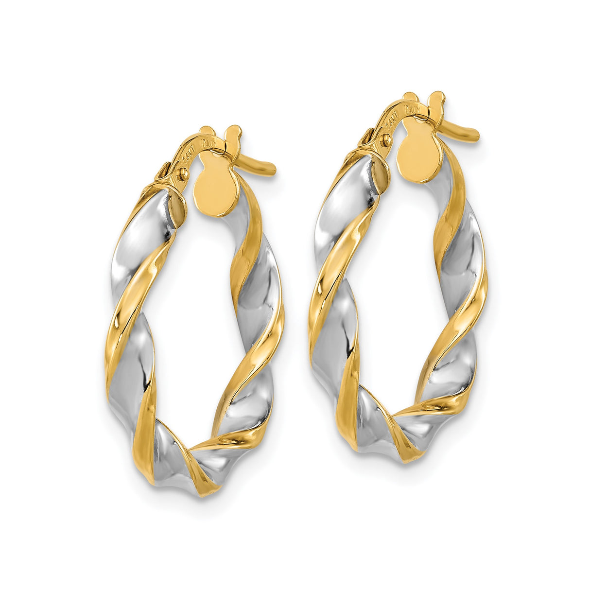 14k Yellow Gold Hoop Earrings with Twisted Two-Tone Intertwined Strands, Polished Finish