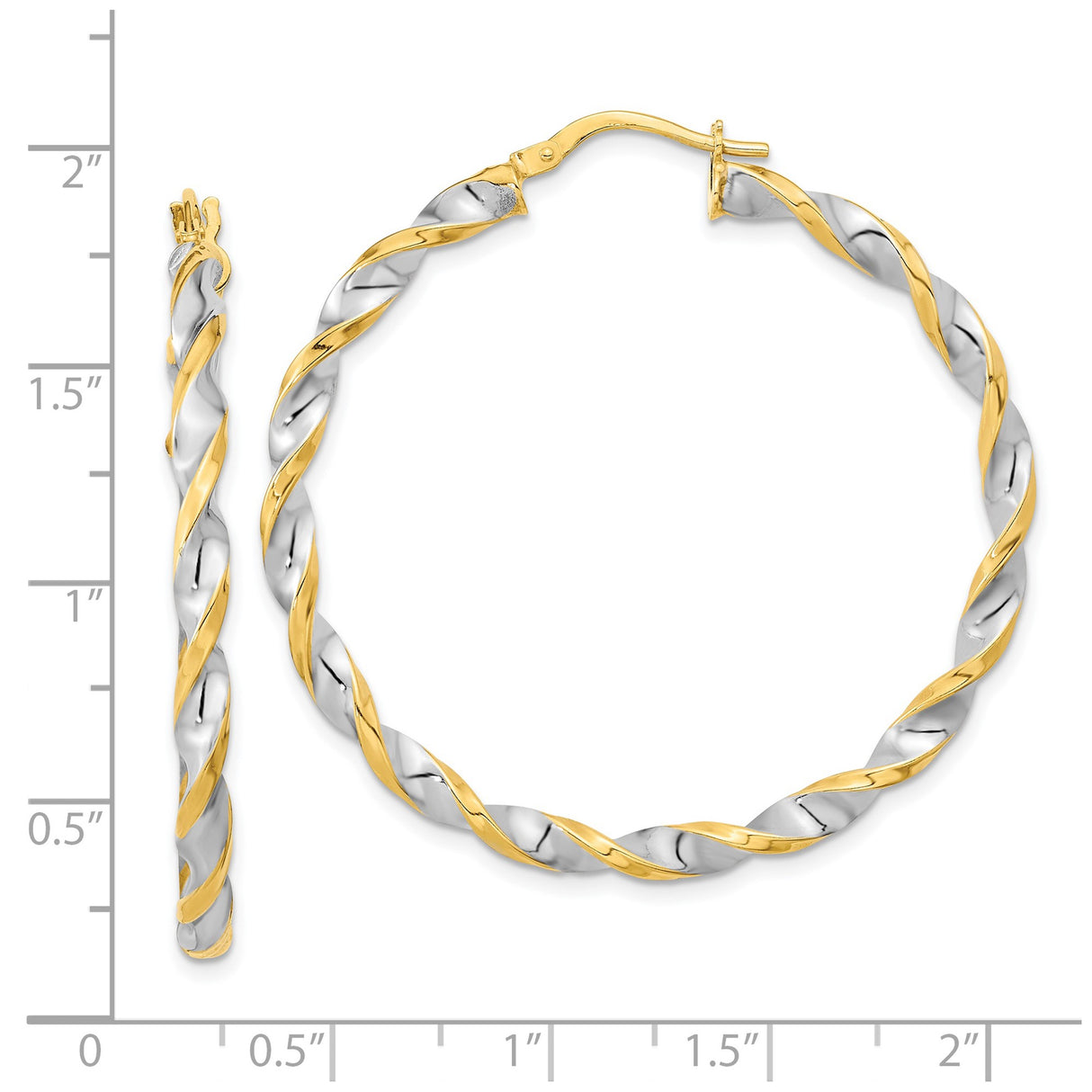 14k Yellow Gold Two-Tone Twisted Hoop Earrings with Rope Design and Latch-Back Closure