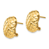 14k Yellow Gold Huggie Hoop Earrings with Quilted Woven Texture and Omega Back Clasp