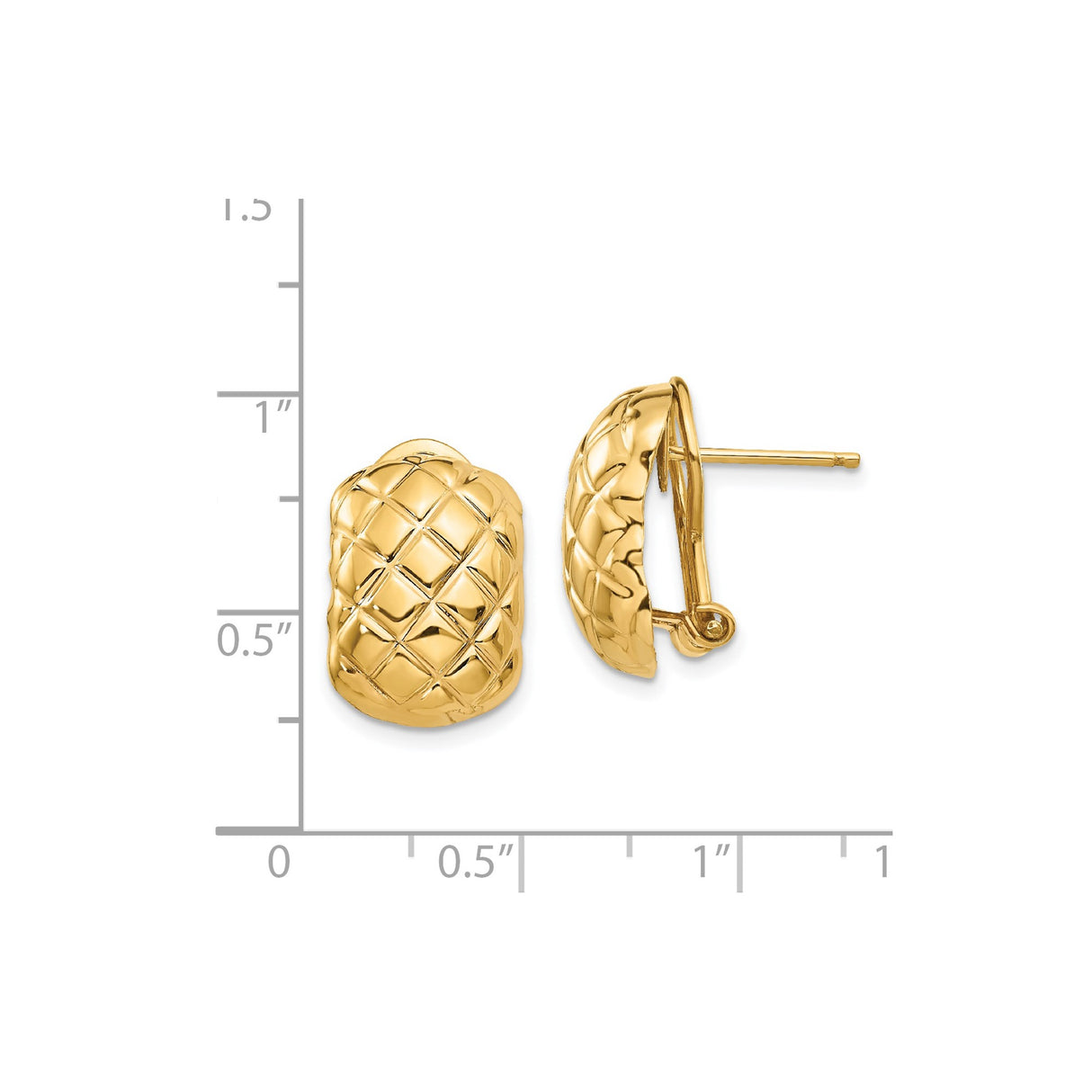 14k Yellow Gold Huggie Hoop Earrings with Quilted Woven Texture and Omega Back Clasp