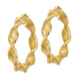 14k Yellow Gold Twisted Hoop Earrings with Textured Greek Key Pattern, Bold Large Design for Women
