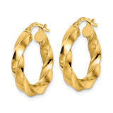 14k Yellow Gold Hoop Earrings, Twisted Bold Sculptural Design, Medium Size for Women