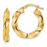 14k Yellow Gold Hoop Earrings, Twisted Bold Sculptural Design, Medium Size for Women