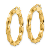 14k Yellow Gold Hoop Earrings, Twisted Spiral Design, Lightweight Polished Style for Women