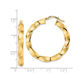 14k Yellow Gold Hoop Earrings, Twisted Spiral Design, Lightweight Polished Style for Women