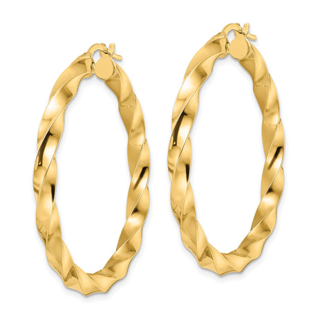 14k Yellow Gold Twisted Hoop Earrings, Bold Braided Design, Polished Statement Jewelry for Women