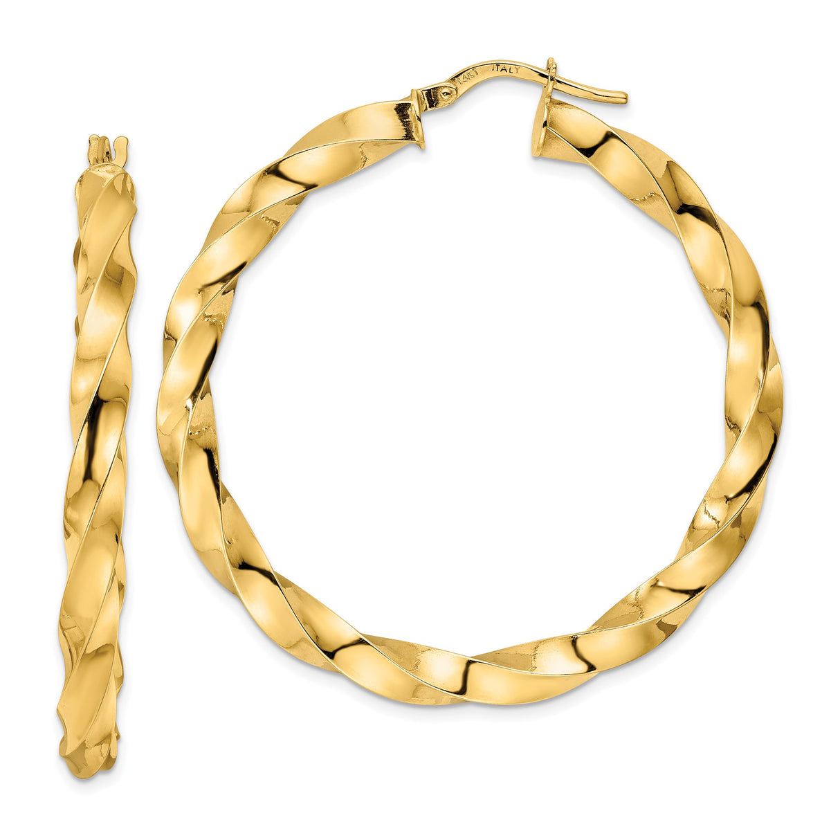 14k Yellow Gold Twisted Hoop Earrings, Bold Braided Design, Polished Statement Jewelry for Women