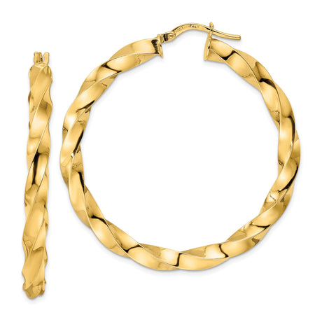 14k Yellow Gold Twisted Hoop Earrings, Bold Braided Design, Polished Statement Jewelry for Women