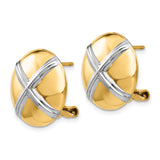 14k Yellow Gold Two-Tone Round Earrings with Bold X and Stylized Cross Design for Women