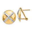 14k Yellow Gold Two-Tone Round Earrings with Bold X and Stylized Cross Design for Women