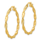 14k Yellow Gold Twisted Hoop Earrings, Polished and Textured Spiral Design, Latch-Back Closure
