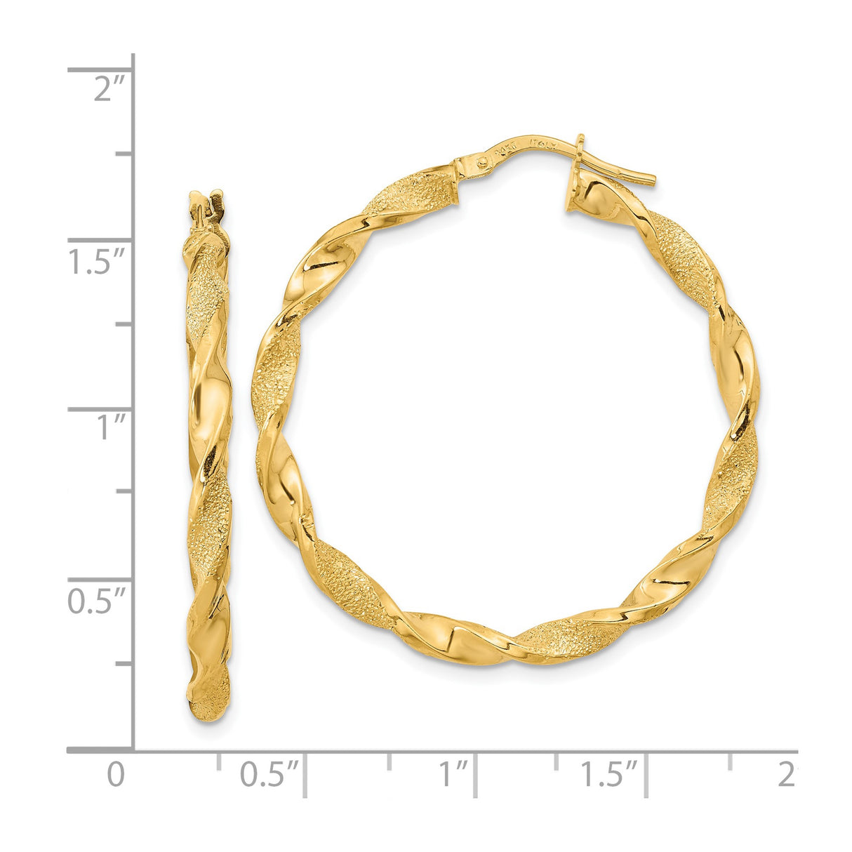 14k Yellow Gold Twisted Hoop Earrings, Polished and Textured Spiral Design, Latch-Back Closure