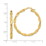 14k Yellow Gold Twisted Hoop Earrings, Polished and Textured Spiral Design, Latch-Back Closure