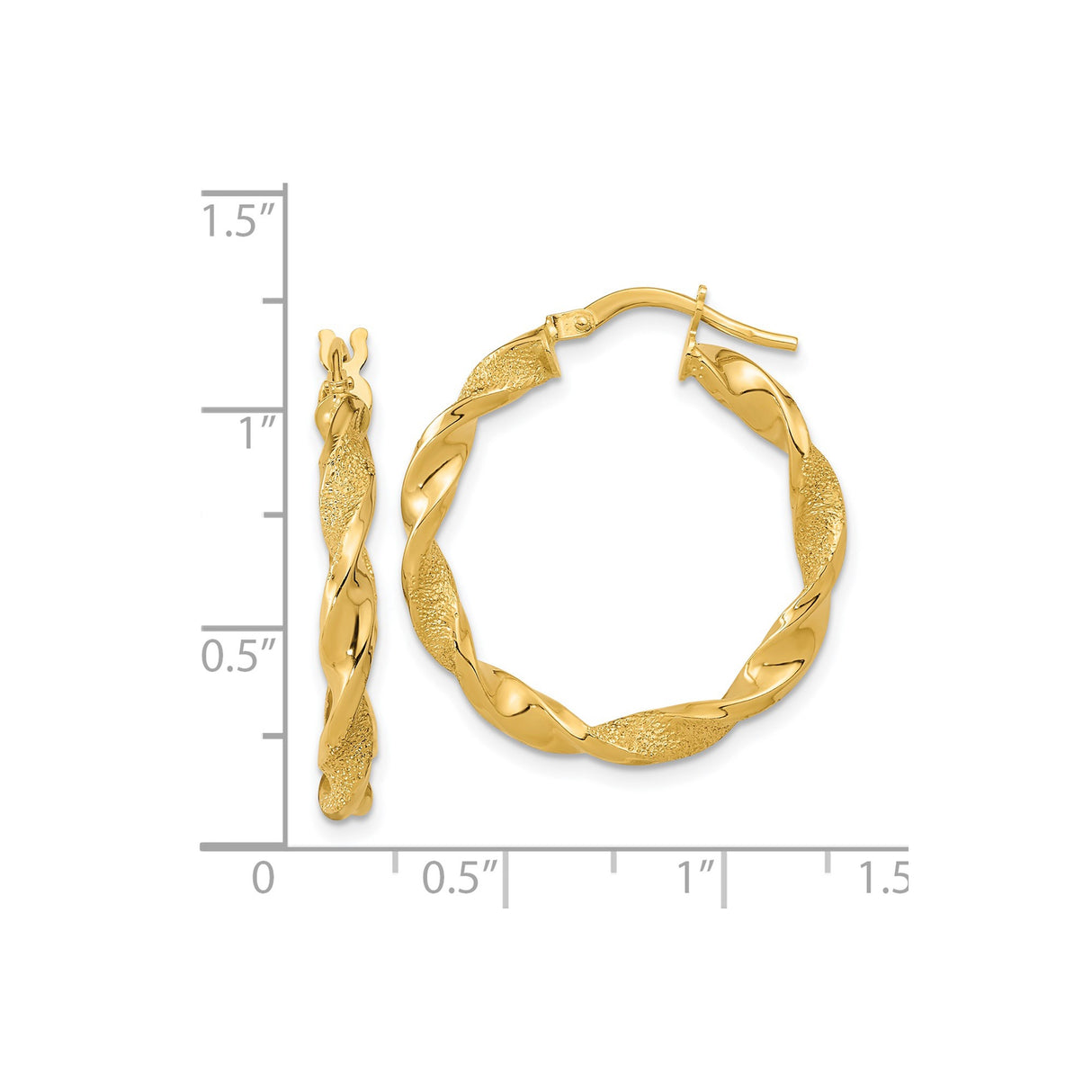 14k Yellow Gold Twisted Hoop Earrings, Matte Polished Finish, Textured Modern Design