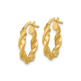 14k Yellow Gold Twisted Hoop Earrings, Polished Rope Style with Textured Finish