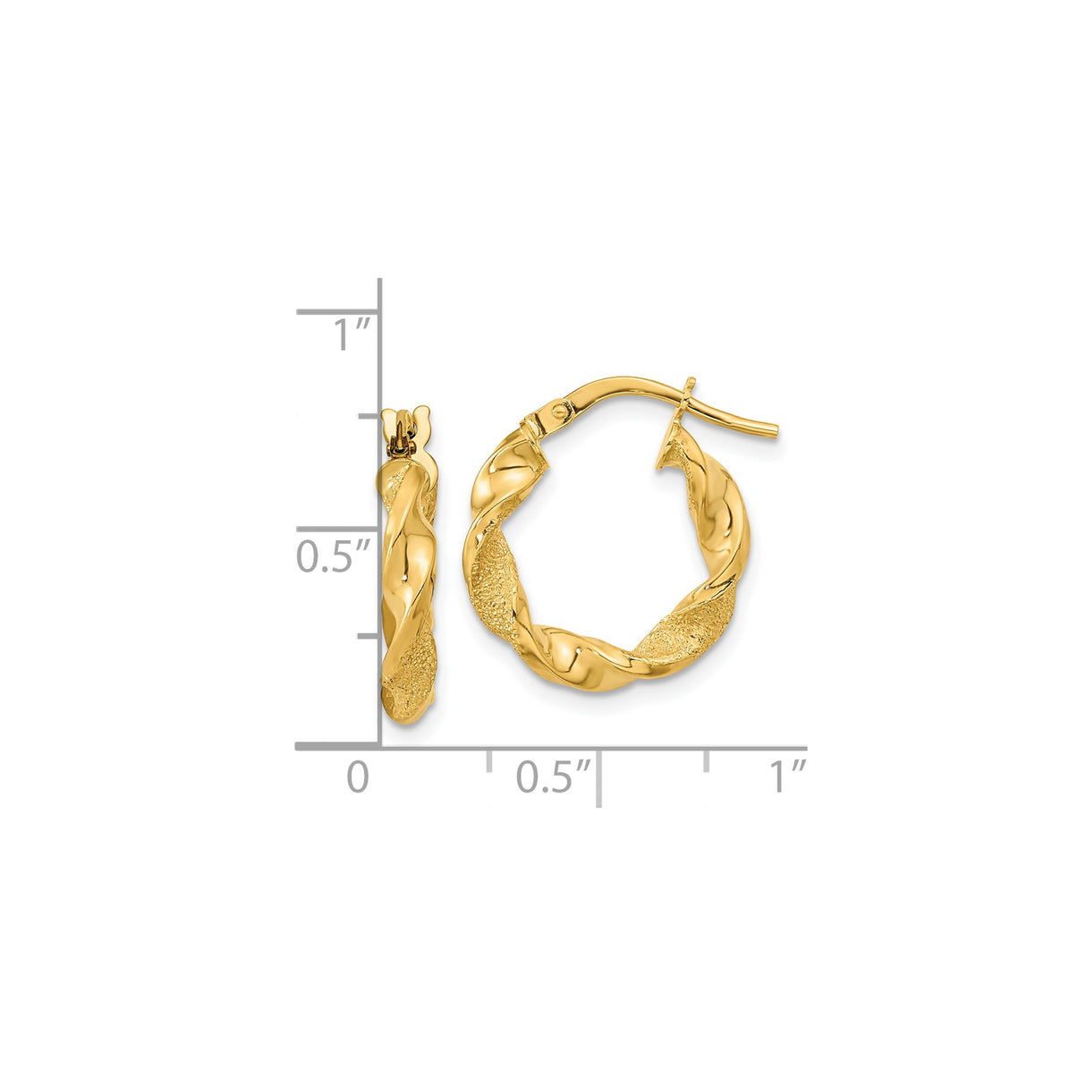 14k Yellow Gold Twisted Hoop Earrings, Polished Rope Style with Textured Finish