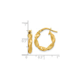 14k Yellow Gold Twisted Hoop Earrings, Polished Rope Style with Textured Finish