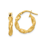 14k Yellow Gold Twisted Hoop Earrings, Polished Rope Style with Textured Finish