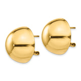 14k Yellow Gold Dome Stud Earrings with Smooth Polished Half-Ball Design and Omega Backs