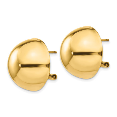 14k Yellow Gold Dome Stud Earrings with Smooth Polished Half-Ball Design and Omega Backs