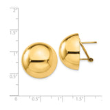 14k Yellow Gold Dome Stud Earrings with Smooth Polished Half-Ball Design and Omega Backs