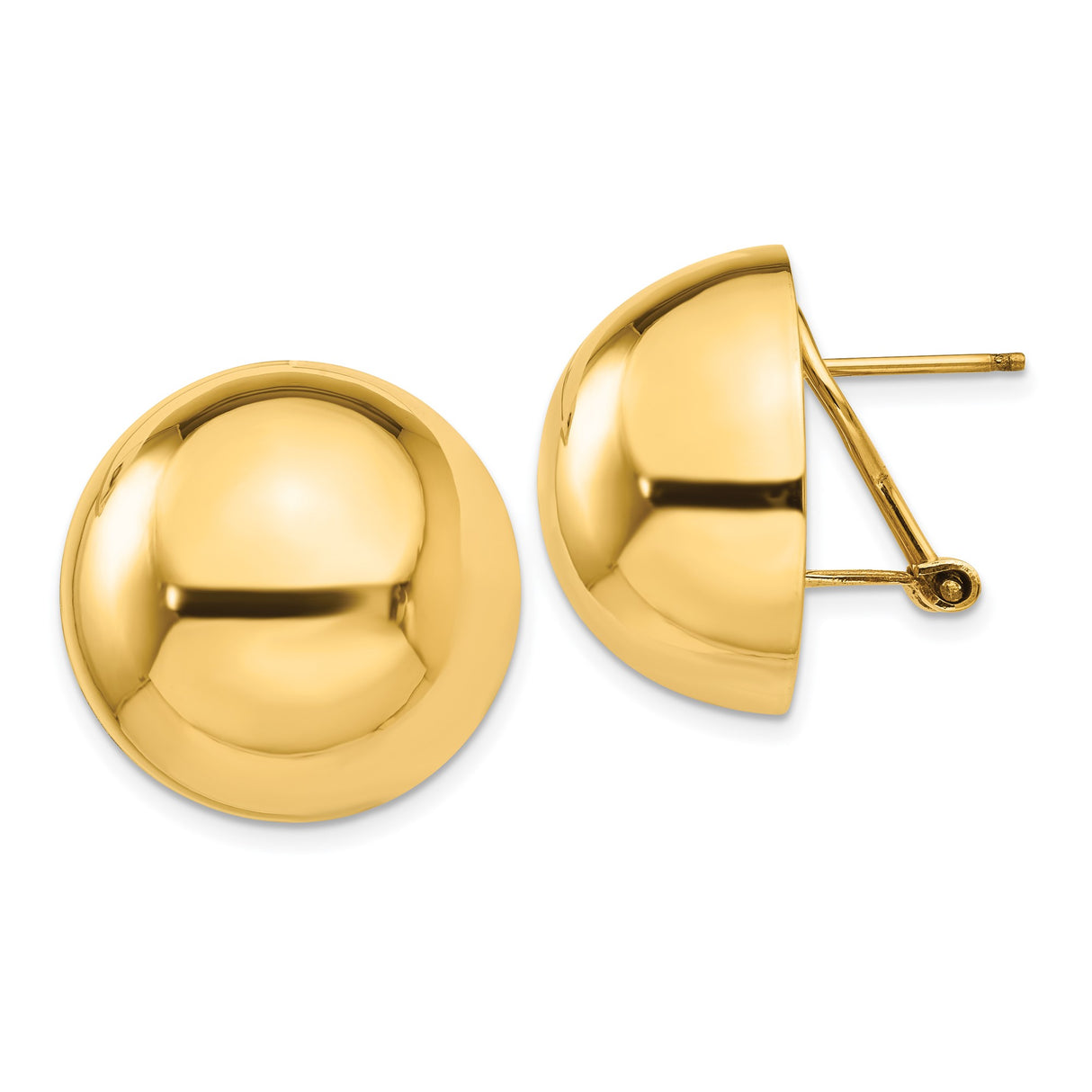 14k Yellow Gold Dome Stud Earrings with Smooth Polished Half-Ball Design and Omega Backs