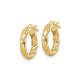 14k Yellow Gold Twisted Rope Hoop Earrings, Textured with Diamond-Cut Detail, High-Polish Finish