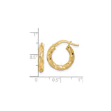 14k Yellow Gold Twisted Rope Hoop Earrings, Textured with Diamond-Cut Detail, High-Polish Finish
