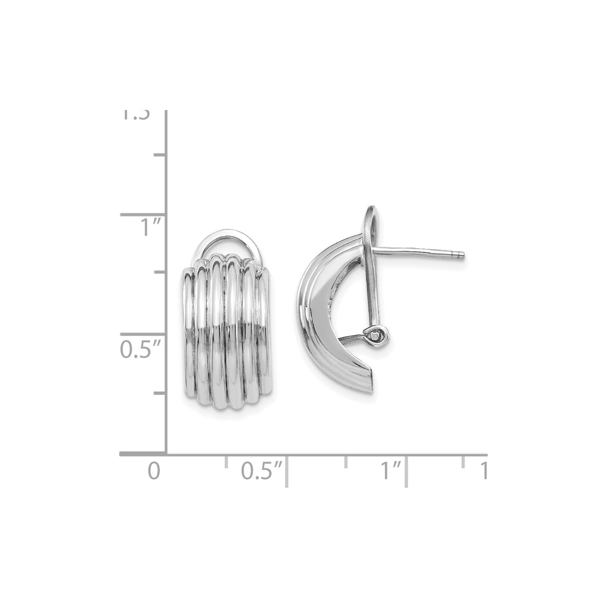 14k White Gold Hoop Earrings with Ribbed Multi-Band Design and Omega Back Closure