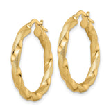 14k Yellow Gold Hoop Earrings with Twisted Interwoven Design, Satin and Shiny Finish