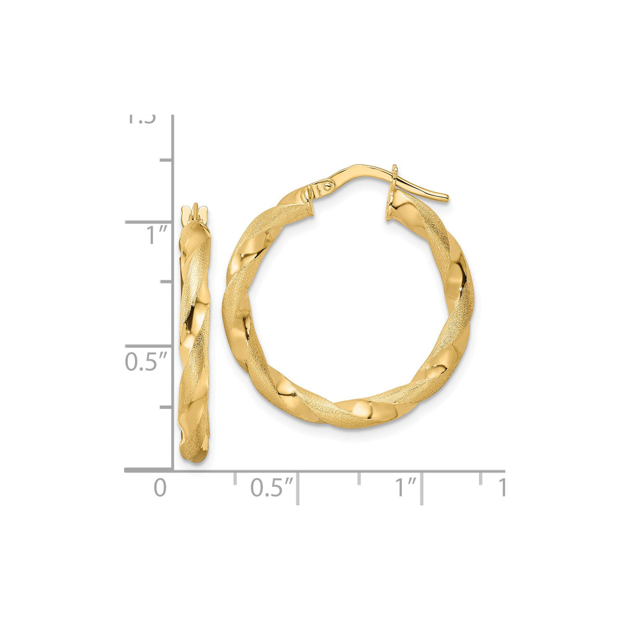 14k Yellow Gold Hoop Earrings with Twisted Interwoven Design, Satin and Shiny Finish