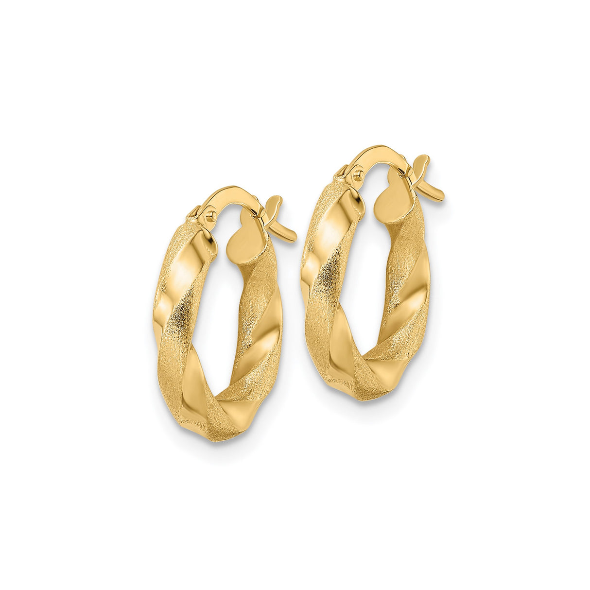 14k Yellow Gold Twisted Hoop Earrings with Textured and Polished Finish