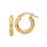 14k Yellow Gold Twisted Hoop Earrings with Textured and Polished Finish