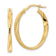 14k Yellow Gold Oval Hoop Earrings with Twisted Design and Textured Edges